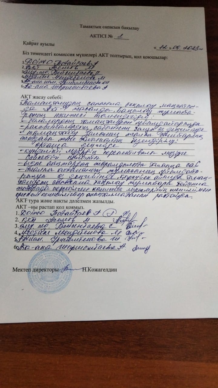 Тамактын сапасын бакылау максатында Мыңбулак орта мектебінің комиссия мүшелерінің асхананы тексеру барысы